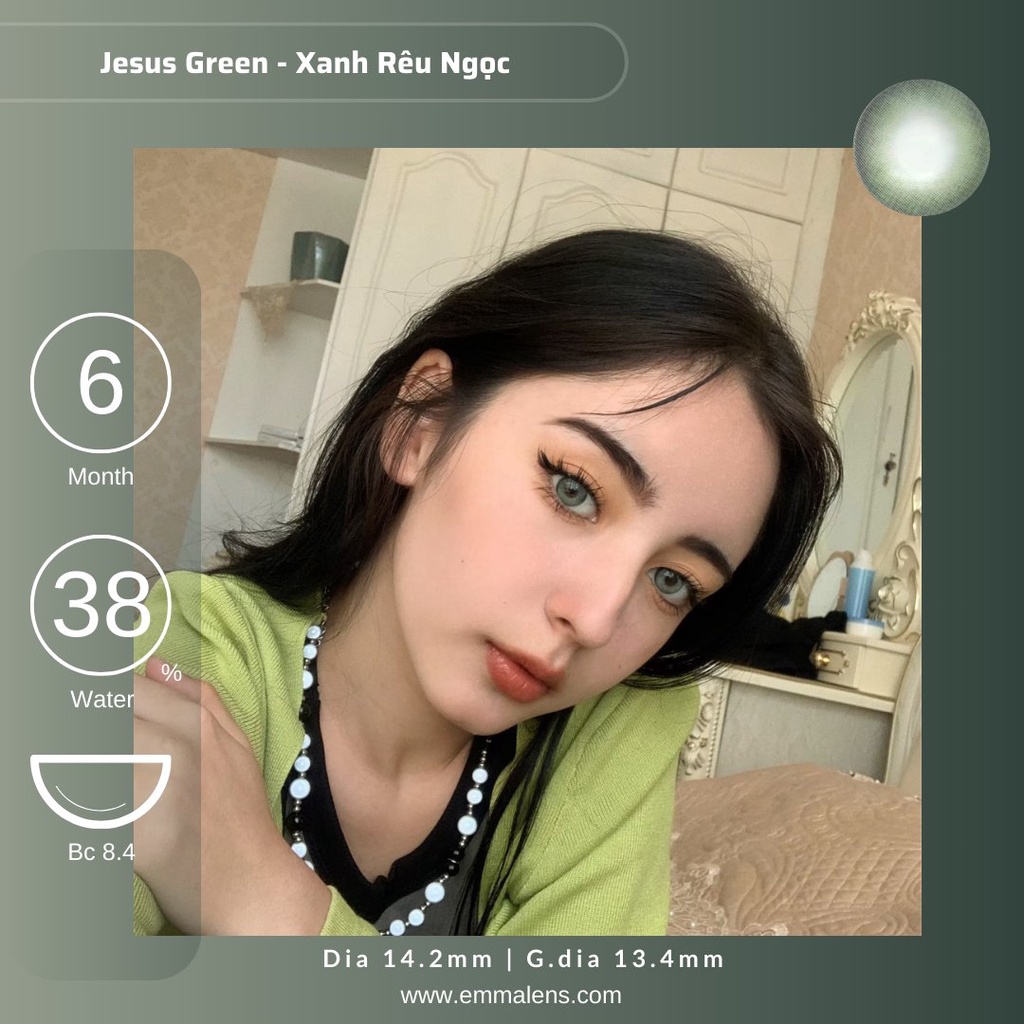 Kính áp tròng Jesus Green | Lens Xanh Rêu Ngọc | Emma Lens