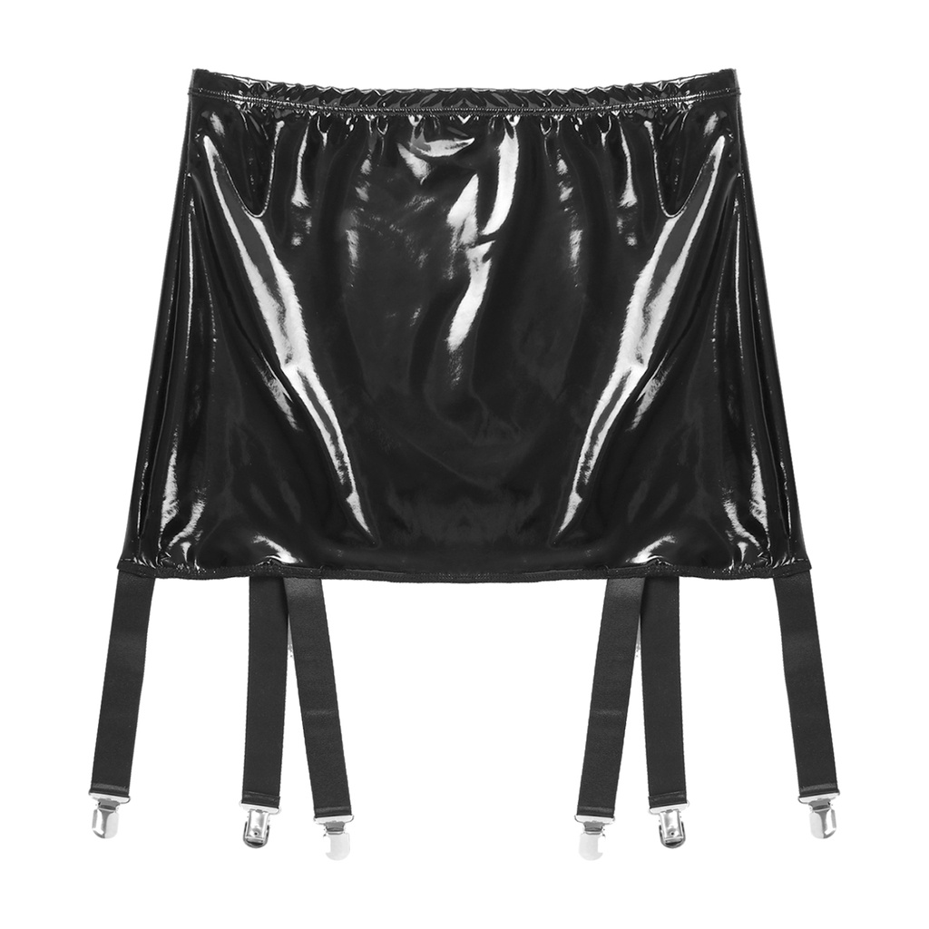 Thắt lưng nữ Wet Look Patent Leather Garter Belt Dây treo lưng cao với sáu kẹp khóa kim loại