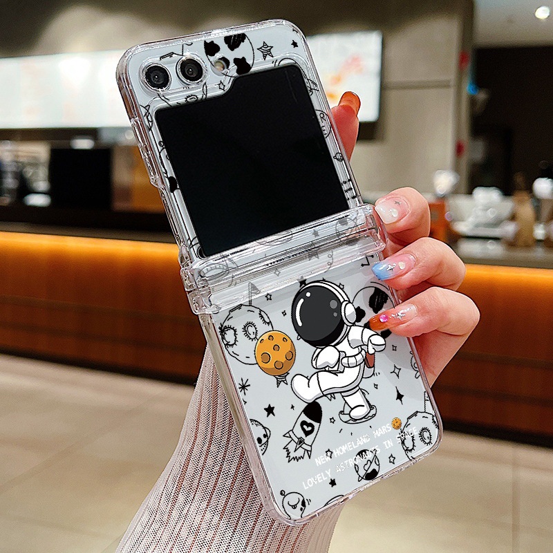 Dễ Thương Ốp Điện Thoại pc Cứng Trong Suốt Họa Tiết Phi Hành Gia Chống Sốc Cho samsung galaxy z flip5 flip4 flip3 samsung galaxy z flip 5 4 3