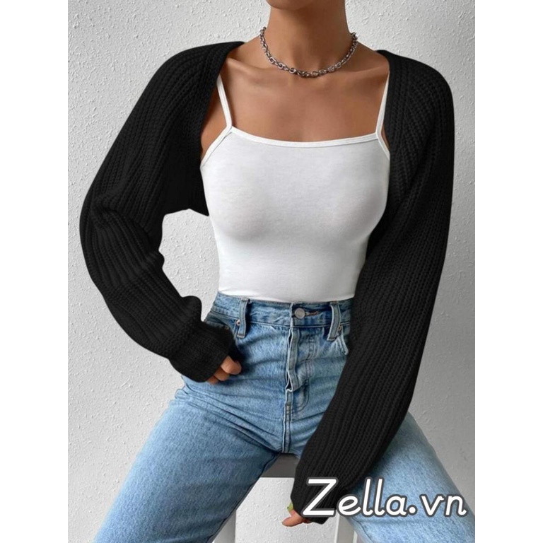 Áo len Cardigan crop phía trước mở rộng dành cho nữ dài tay màu trơn có gân đan nhún vai Áo len Bolero Áo dạo phố