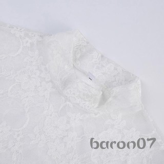 Áo thun nữ ren dài tay cổ cao xuyên thấu hoa mỏng vừa vặn cho bữa tiệc câu lạc bộ