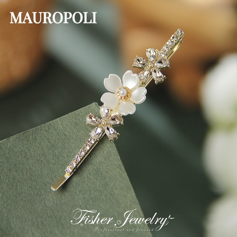 Mauropoli Kẹp tóc hoa ngọc trai nhẹ nhàng cổ tích, tinh tế, phụ kiện tóc