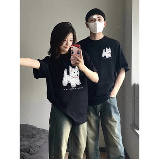 HIIXIIVI Áo thun unisex cotton tay ngắn cổ tròn, form baggy, in độc đáo, phù hợp cặp đôi