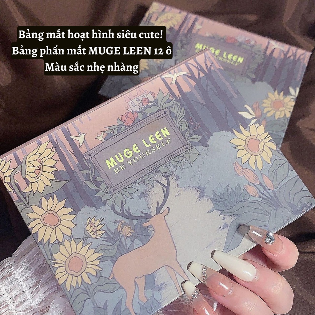 Bảng Phấn Mắt MUGE LEEN 12 Ô Màu Hạt Dẻ Siêu Mịn Dễ Tán Dễ Phối Bám Màu Lâu
