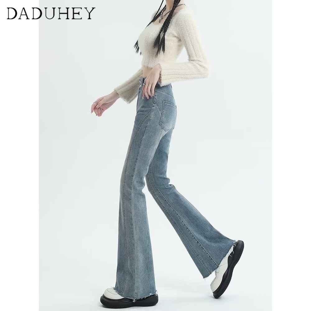 Ảnh DaDuHey New American Ins High Street Washed Micro-flare Jeans Niche High Waist Wide Leg Pants plus Size Trousers 4