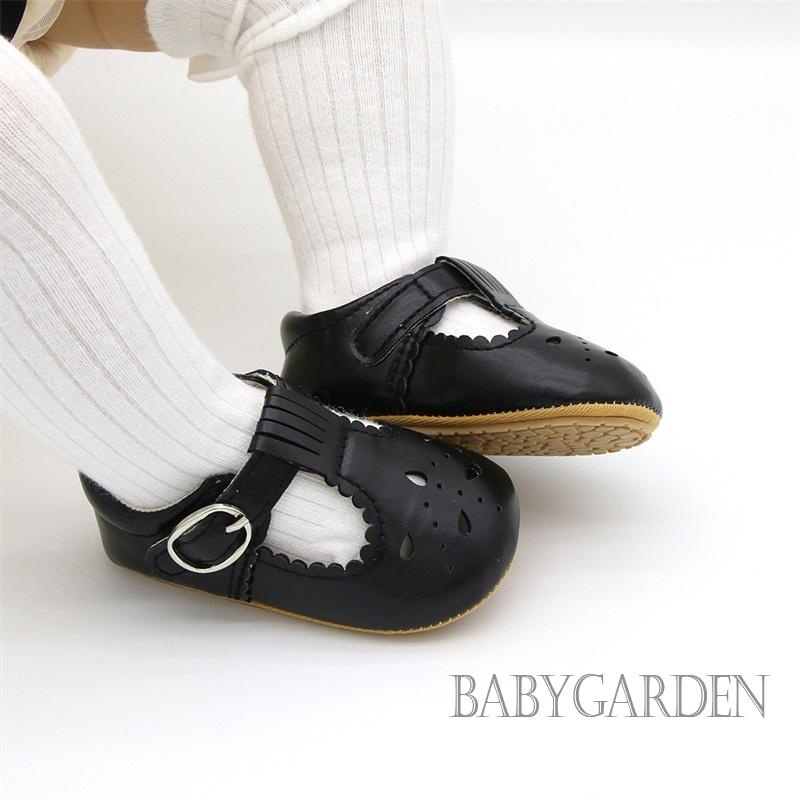 Baga-giày Da pu Đế Mềm Chống Trượt Màu Trơn Dễ Thương Cho Bé Gái