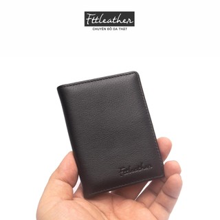Ví da, bóp da nam nữ mini đựng thẻ card da bò cao cấp dáng đứng gập đôi nhỏ gọn nhiều ngăn Ftt Leather