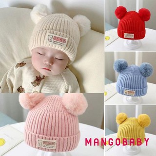 Mg-baby Bé Gái Bé Trai Bò Gấu Thư Miếng Dán Đôi Bobbles Thu Đông Ấm Áp Mũ Tập Đi Beanie Đan Mũ