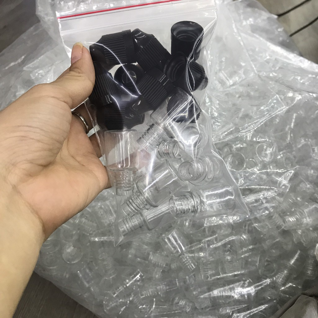 Bịch 10 Lọ Chai Chiết Mực Lọ Chiết Mực Xăm Và Mỹ Phẩm Nhựa Trong Suốt Nắp Đen | dcpxhoanganh