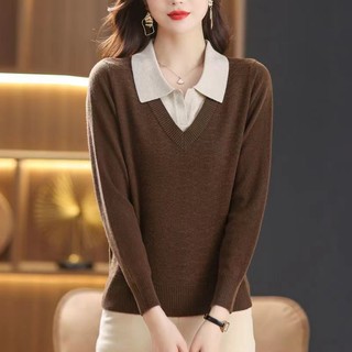 Áo sweater Tay Dài Giả Hai Lớp Cổ polo Thời Trang Mùa Thu Mới 2023