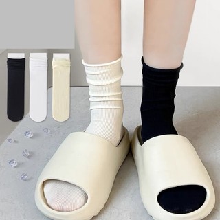 Set 2 Đôi Tất Vớ Lụa Mỏng Cao Cổ, Tất Màu Trơn Cổ Nhún Hottrend Phong Cách Hàn Quốc HaminStore