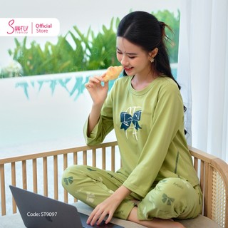 Đồ bộ mặc nhà cotton SUNFLY áo tay lỡ dài quần dài ST9097