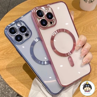 Ốp điện thoại iPhone sạc không dây từ tính đơn giản Tương thích cho iPhone 16 Plus 15 14 13 12 11 Pro Max Khung mạ điện Vỏ cứng lai chống sốc