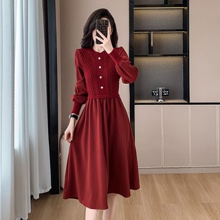 Đầm sweater Dệt Kim Dày Cổ Tròn Thời Trang Thu Đông Phong Cách Mới Cho Nữ