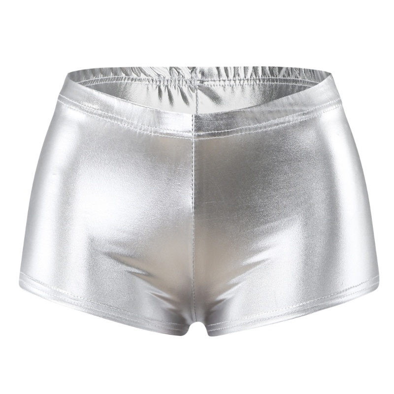 Dasbsug Nữ Lấp Lánh Da PU Quần Short Co Giãn Eo Nóng Rave Đảng Câu Lạc Bộ Đáy