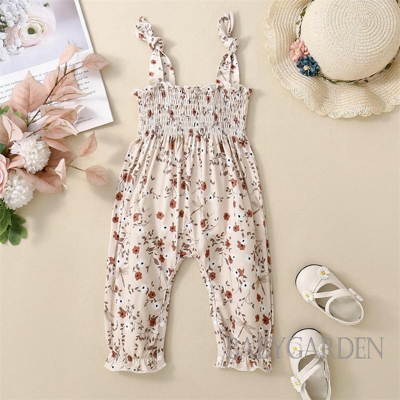 Bộ Áo Liền Quần Hai Dây Buộc Dây Họa Tiết Hoa Xinh Xắn Cho Bé Gái 0-24 Tháng Tuổi