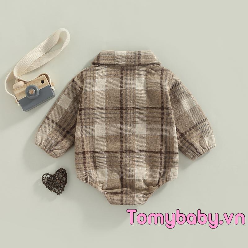 Bộ Áo Liền Quần Tay Dài Có Túi Họa Tiết Sọc Caro Phong Cách vintage Dành Cho Bé Trai