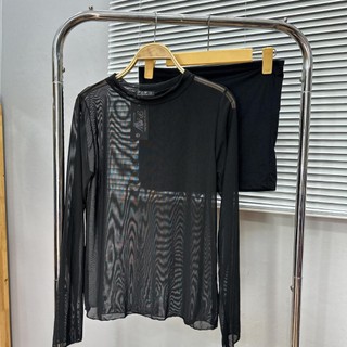 Áo thun nhũ lưới Nhỏ Clothing Bigsize nữ cao cấp tay dài kèm áo quây co giãn croptop đen quý phái quyến rũ trẻtrung G235