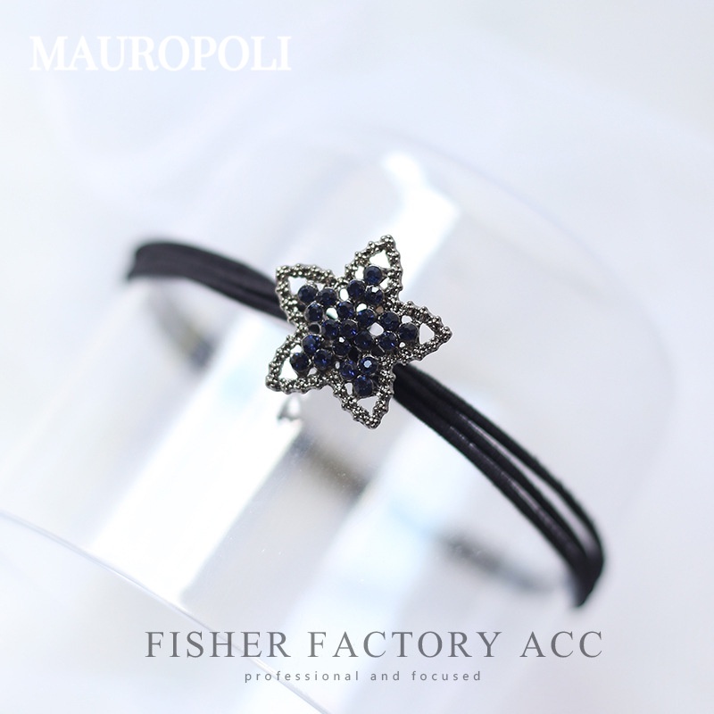 Mauropoli [Hàng Có Sẵn] Dây Buộc Tóc Đuôi Ngựa Đính Đá Mực Xanh Lam Chất Liệu Cao Su Co Giãn Siêu Bền