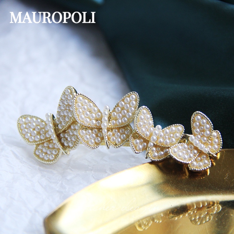 Mauropoli [Sẵn Sàng] Kẹp Tóc Bướm Ngọc Trai Giả Sang Trọng Thanh Lịch Hàn Quốc Phong Cách Mori Nổ Kẹp Bên Kẹp Mũ Đội Đầu Cô Gái Kẹp Tóc Phụ Kiện Tóc