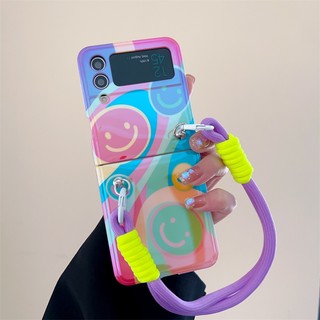Ốp Điện Thoại Dẻo Họa Tiết Mặt Cười Nhiều Màu Xinh Xắn Kèm Dây Đeo Cho Samsung Galaxy Z Flip5 Flip4 Flip3
