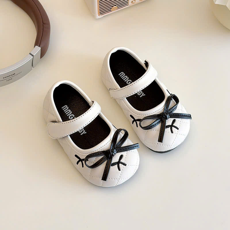Giày búp bê cho bé gái da PU chần trám thêu nơ xinh xắn - Giày bệt công chúa đính nơ điệu đà cho bé tập đi 3350