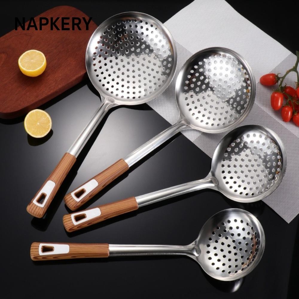 Thìa Lọc Rây Lọc NAPKERY, Thép Không Gỉ Đa Năng Bột Mì Bánh Bao Sàng, Tay Cầm Dài Dày Hình Bầu Dục Dầu Skimmer Muỗng Dụng Cụ Nhà Bếp