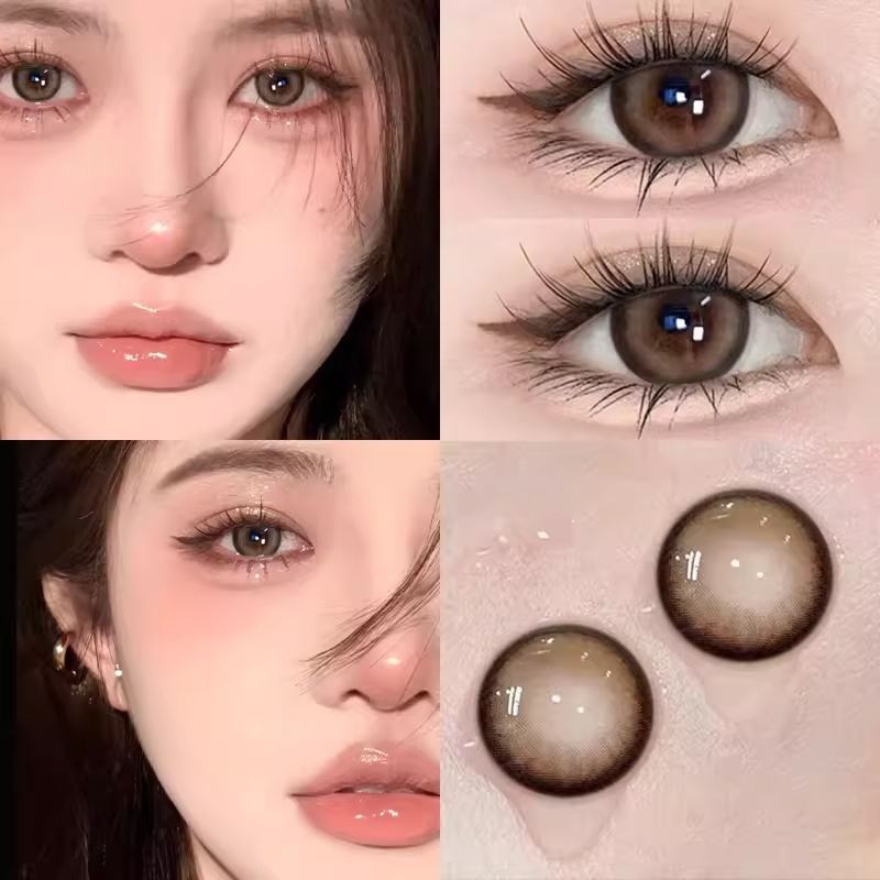 Set 2 Kính Áp Tròng Màu Đen contact lenses 0 ~ -8.00 black len 14.2mm lens cận lens nâu bean black 30