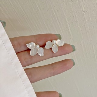 Bông Tai Ngọc Trai Trắng Hình Hoa Nhỏ Đơn Giản Phong Cách Mới