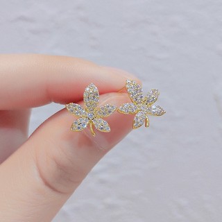 Bông Tai Hình Lá Phong Đính Đá Phong Cách Hàn Quốc Nhật Bản Thời Trang