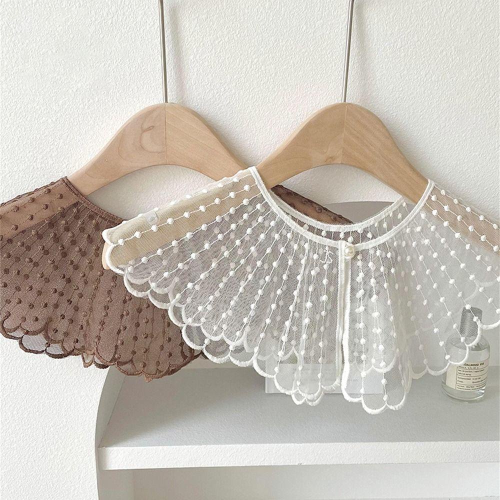 HOBBYIN Cổ Giả, Ngọc Trai Màu Trơn Cổ Có Thể Tháo Rời, Khăn Choàng Ren Thêu Cổ Điển Nữ