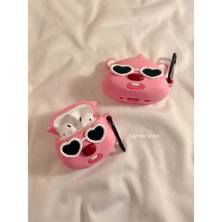Ốp Lưng Thỏ Màu Hồng Silicon Cho AirPods Pro 1 2 3 Apple Earpod Bảo Vệ Vỏ Mềm Kính Mát Loopy Có Móc