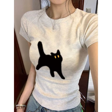 Áo baby tee nữ Áo thun ôm body Áo croptop cotton Áo y2k tay ngắn hở vai dáng ôm màu xám hoa thời trang mùa hè phong cách mới dành cho bạn nữ
