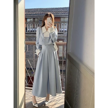 【Bess's house】blazer nữ+váy nữ sang chảnh，chân váy chữ a，set dạ，set đồ nữ sang chảnh，set blazer nữ，set đồ nữ，Thời Trang Bộ Áo Khoác + Chân Váy Eo Cao Dáng Ngắn Thiết Kế Đơn Giản Cho Nữ，thời tr