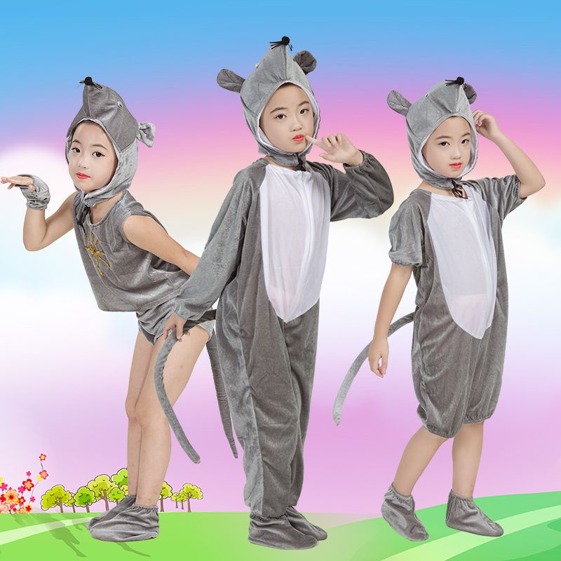 💕Chỗ💕 Quần Áo Trẻ Em Động Vật Múa Trang Phục Quần Áo Cho Bé Gái 3 Đến 14 Tuổi Chuột Xám Trang Phục Mới Lạ Halloween Giáng Sinh