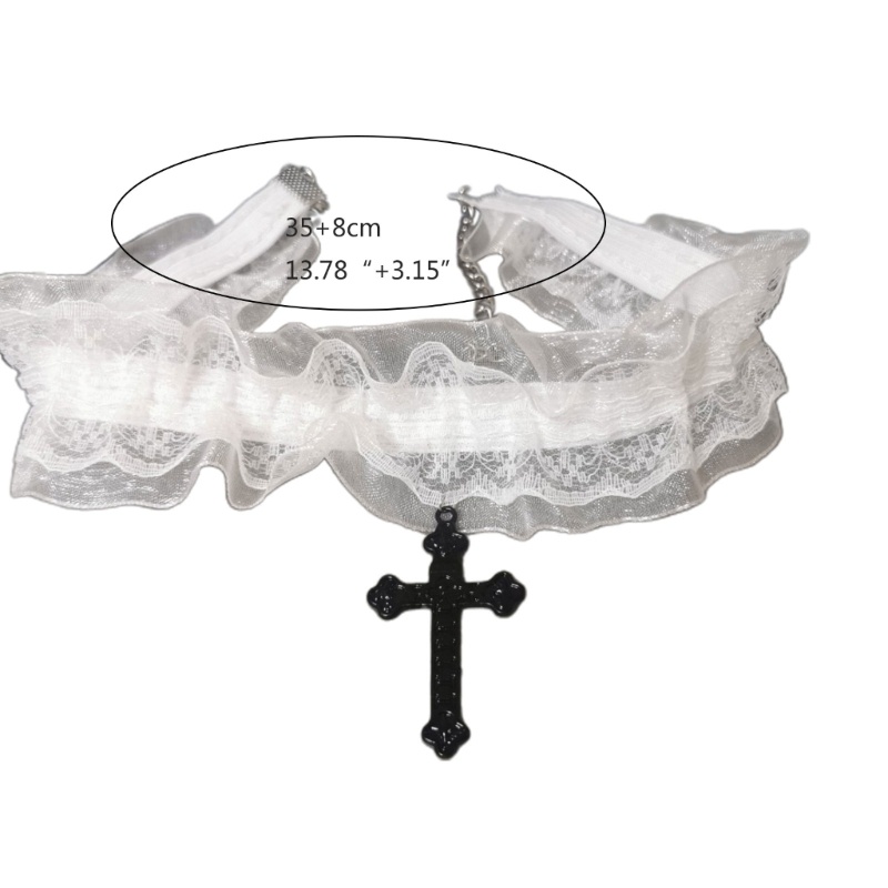 Vòng Cổ choker Ren Hai Lớp Mặt Chữ king / crucifix Màu Trắng Đen