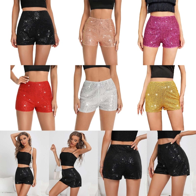 Women's Sequins Shorts  Waist Hot Pants Sparkly Straight Leg Short Clubwear