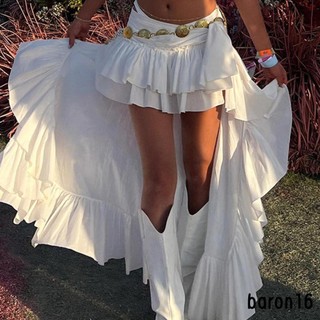 Risz Chân Váy midi Lưng Thun Co Giãn Màu Trắng Phong Cách boho Dành Cho Nữ