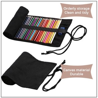 Túi Đựng Bút ROOMYCO, Bàn Chải Trang Điểm Bảo Quản Rèm Bút Canvas, Thời Trang Tất Cả Đen 12 / 24 / 36 / 48 / 72 / 108Holes Bàn Chải Túi Bảo Quản Văn Phòng Trường Học