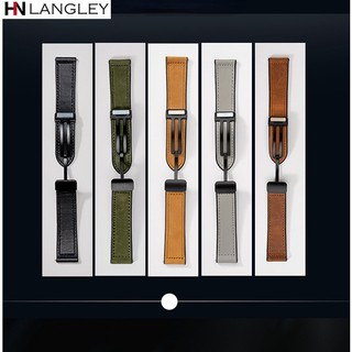 Dây đeo khóa gấp từ tính 18mm 20mm 22mm Crazy Horse Dây đeo đồng hồ da thật có đáy silicon cho Samsung Galaxy Watch 6 5 4 cho đồng hồ thông minh Huawei
