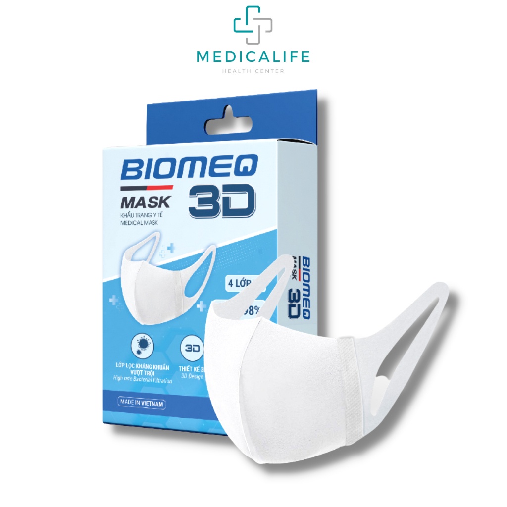 Khẩu trang y tế BIOMEQ MASK 3D hộp 10 cái ngăn tới 99,9% vi khuẩn, đeo ...