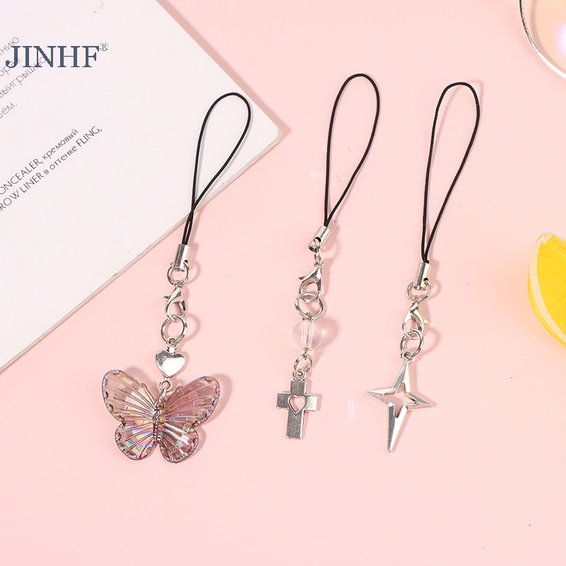 JINHF Ngôi Sao Thời Trang Mặt Dây Chuyền Chữ Thập Dây Điện Thoại Cho Bé Gái Tối Giản Y2K Dây Đeo Điện Thoại Di Động Móc Khóa Trang Trí HOT