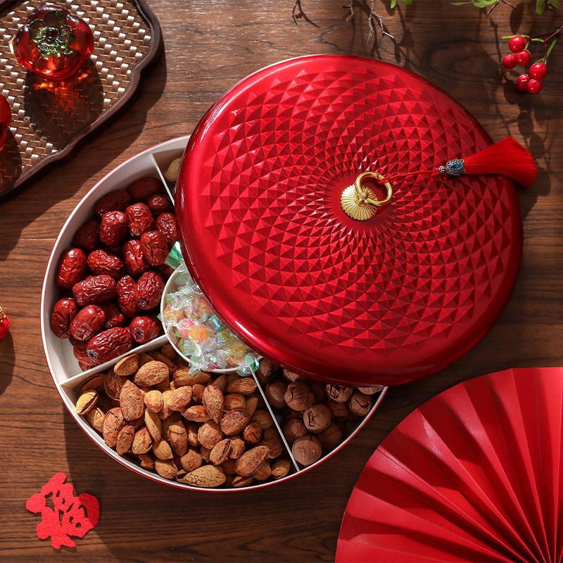 Hộp kẹo Lễ hội mùa xuân Năm mới Đĩa ăn nhẹ Hộp lưu trữ một lớp Hộp kẹo một lớp Màu đỏ Đĩa trái cây khô được phân chia Khay lưu trữ Hộp lưu trữ chống bụi Hộp đựng kẹo màu đỏ