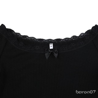 Phụ Nữ Crop Off-Shoulder Áo Ren Chắp Vá Áo Sơ Mi Tay Dài Áo Chui Đầu Cho Câu Lạc Bộ Dạo Phố Quần Áo Thẩm Mỹ