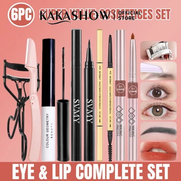 Bộ 6 Sản Phẩm Gồm Bút Kẻ Viền Môi + mascara + Bút Kẻ Mắt Màu Đen Nhanh Khô + Bút Kẻ Lông Mày + Dụng Cụ Bấm Cong Lông Mi