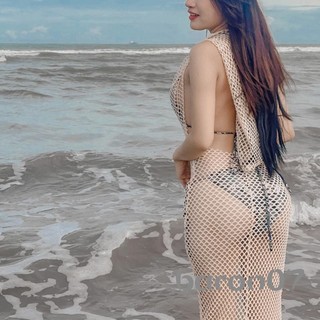 Phụ Nữ Dài Bodycon Đầm Rỗng Ra Lưới Nhìn Xuyên Qua Có Mũ Trùm Đầu Cổ Không Tay Lưng Đầm Đi Biển Mùa Hè