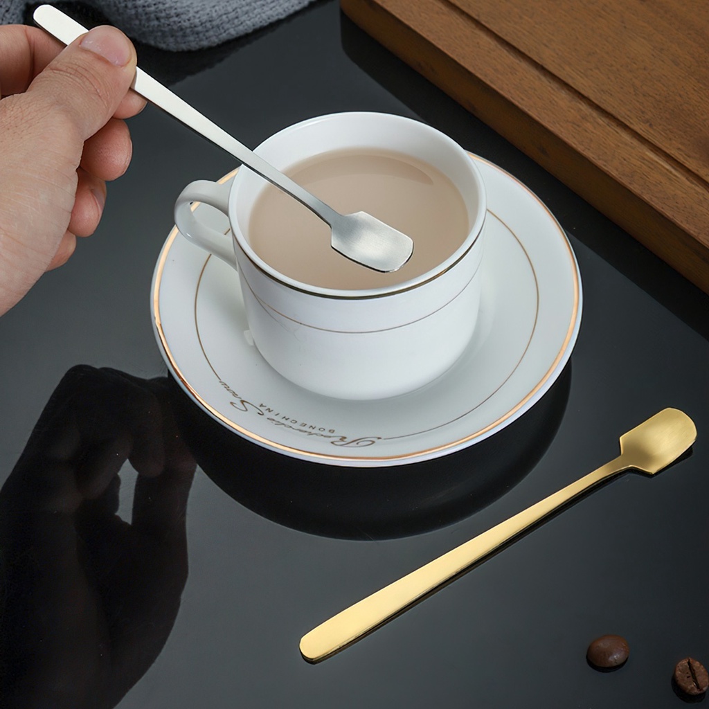 Giá sỉ - Thìa inox pha tra dụng cụ pha chế cà phê mạ vàng muỗng cafe thiết kế sang trọng cán dài 13 - 15 - 17cm - FETA