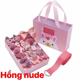 Hộp nơ kẹp tóc cho bé 18 chi tiết  (hộp có quai xách)