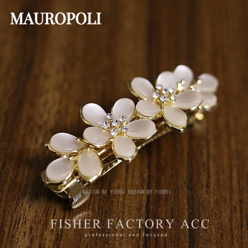 Mauropoli [Hàng Có Sẵn] Kẹp Tóc Hình Hoa Mắt Mèo Phẳng Sang Trọng Phong Cách Hàn Quốc