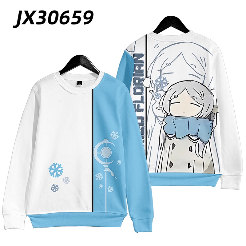Frieren Beyond Journey 's End Áo Khoác Anime Áo Cosplay Unisex Dài Tay Top Cổ Tròn 3D Chui Đầu Plus Kích Thước